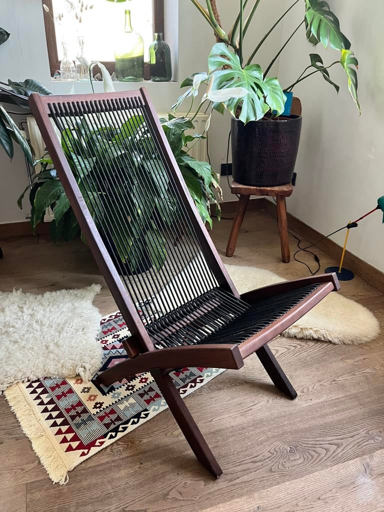 Leuke leesstoel/lounge chair, Ophalen, Gebruikt, Bruin, Hout