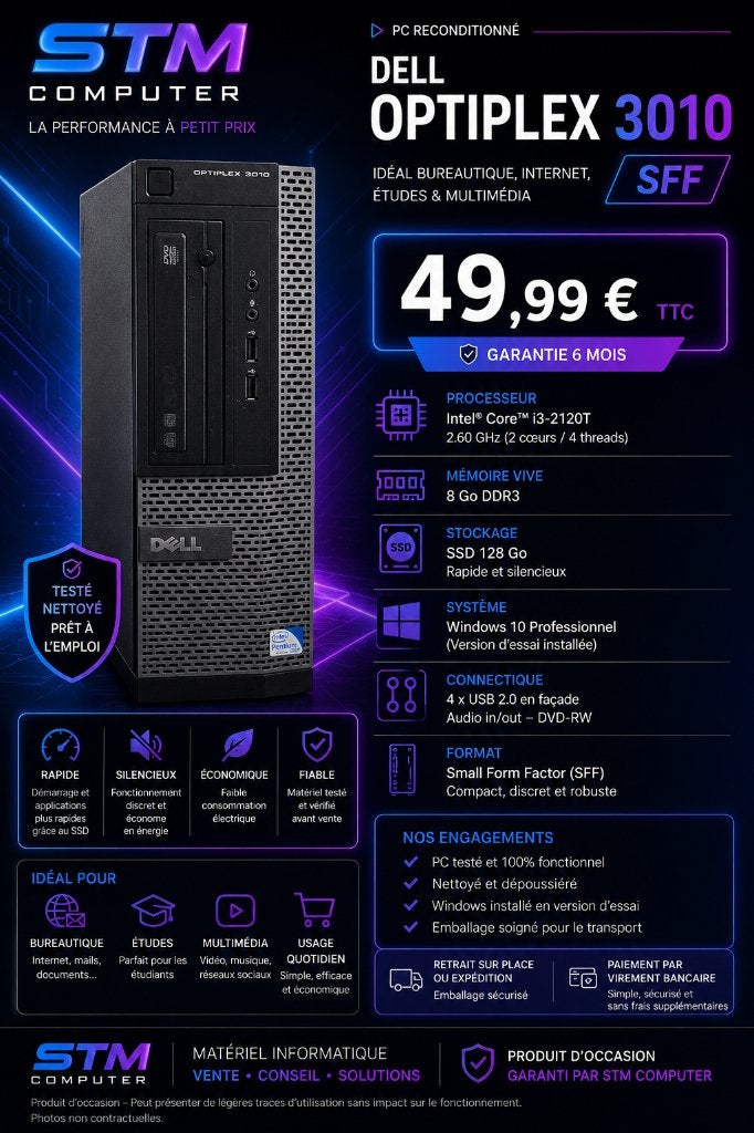 DELL optiplex 3010, 8 GB, Reconditionné, Dell, SSD