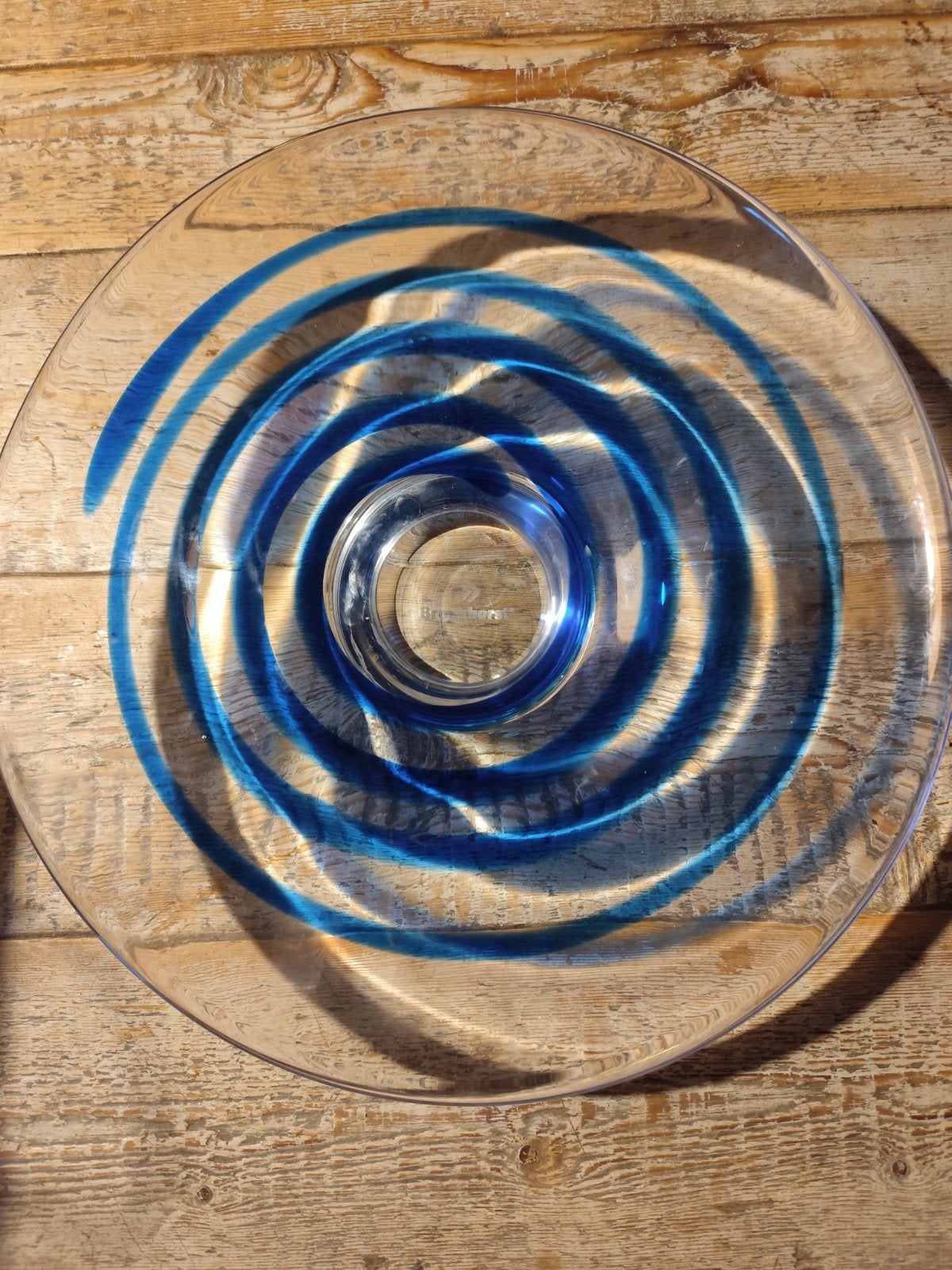 Grote glazen schaal, blauwe swirl, Ophalen of Verzenden, Schaal