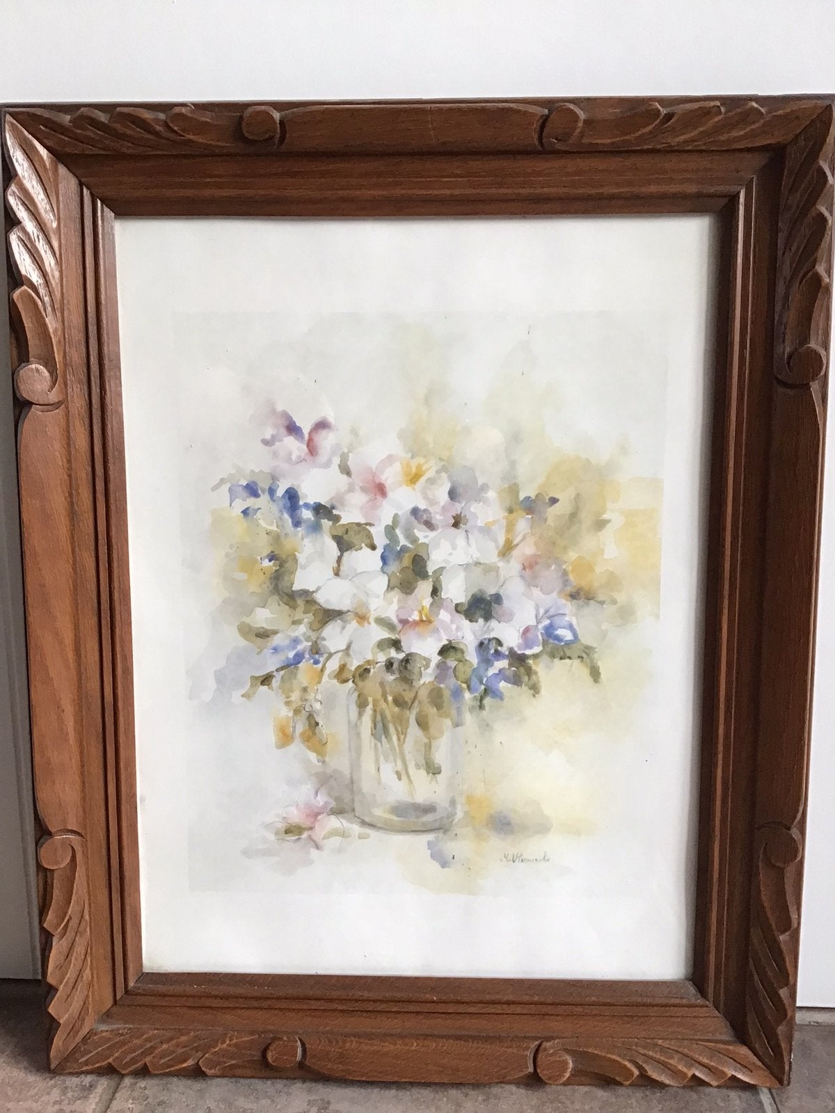 Aquarel bloemen ingekaderd, Antiquités & Art, Enlèvement, Aquarelle, Fleurs