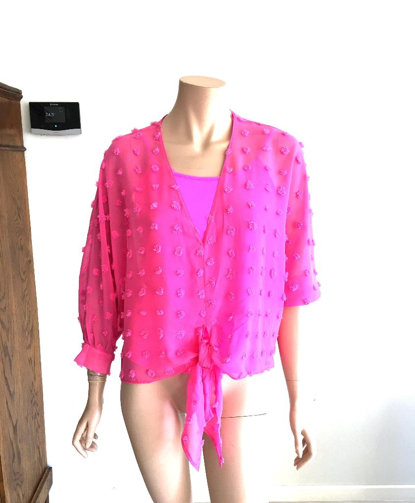 Zara - felroze blouse met structuur en bijpassende top - M, Kleding | Dames, Maat 38/40 (M), Verzenden, Zara, Zo goed als nieuw
