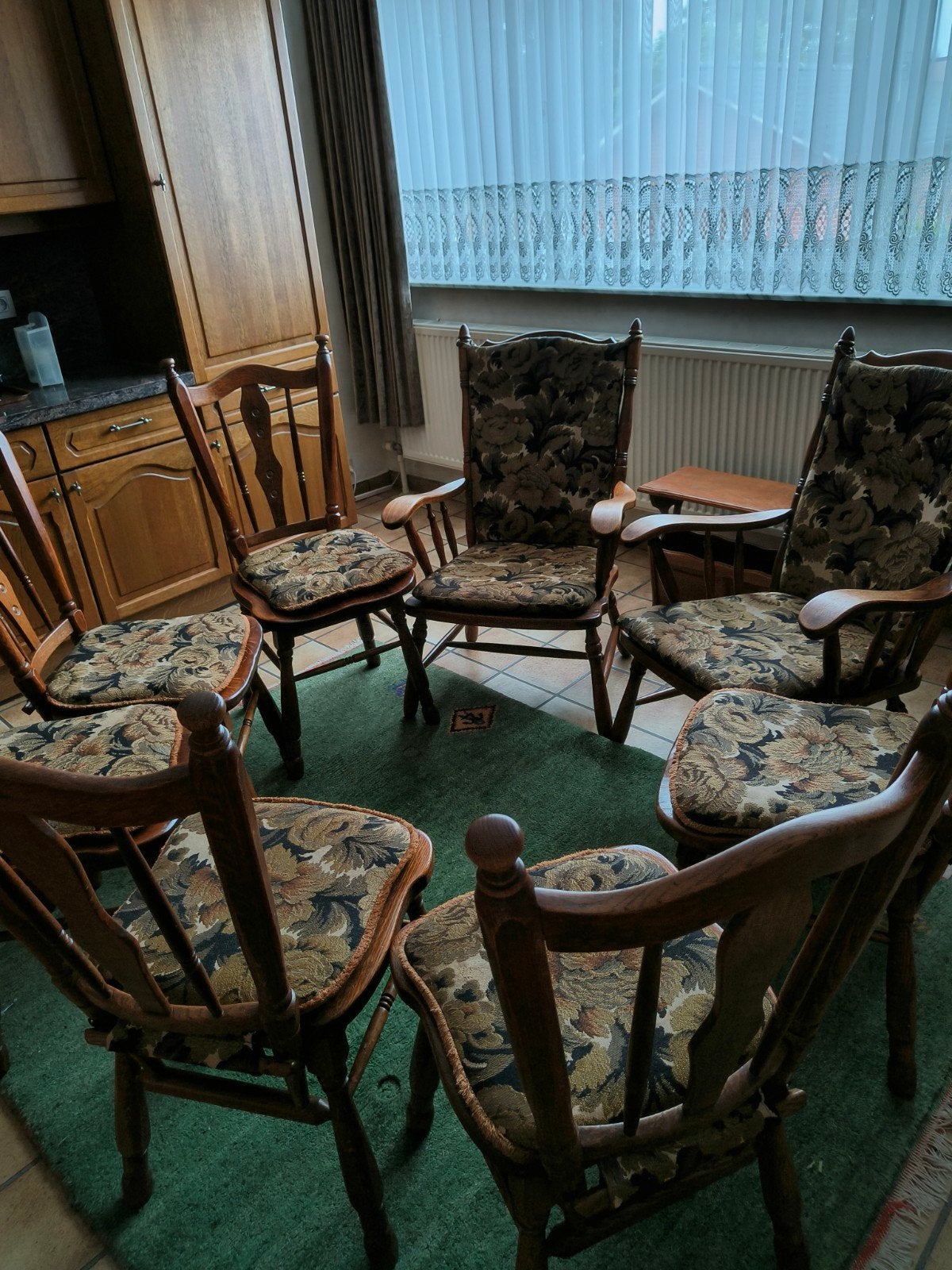 6 chaises avec coussins +2 sièges avec le même revêtement, Rustiek en degelijk, Comme neuf, Brun, Enlèvement