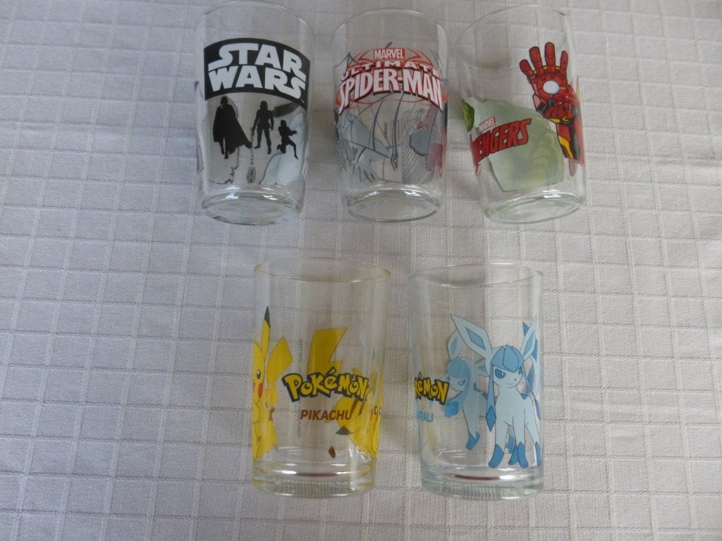 glazen : hulk -  spider man -  star wars  - pokemon, Ophalen of Verzenden, Zo goed als nieuw