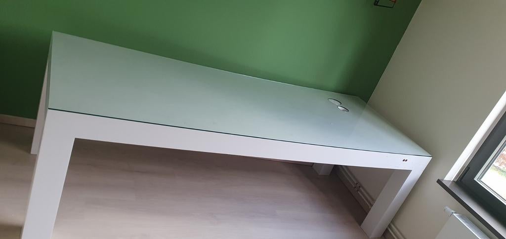 Bureau witte tafel met glas, Ophalen of Verzenden, 90 cm