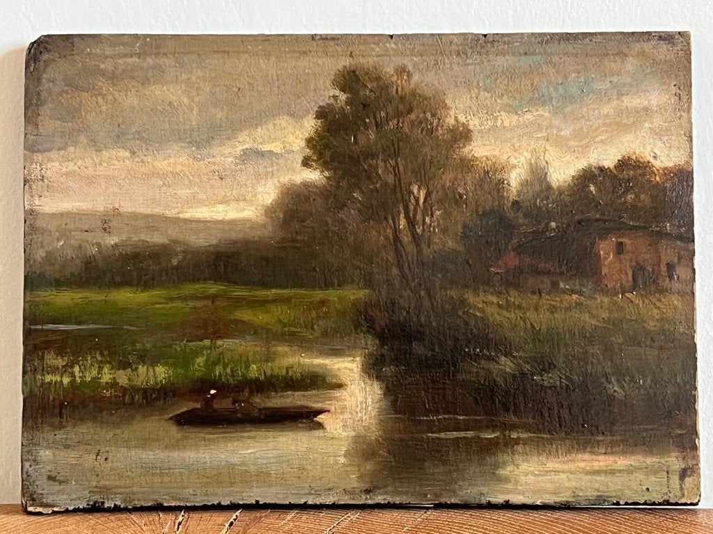 Landschap / Olie op paneel, Enlèvement ou Envoi, Paysage, Panneau