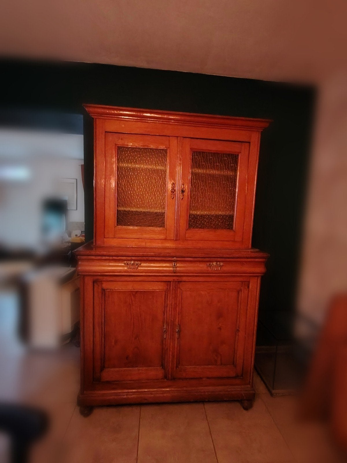 Buffet deux corps ancien en chêne, style Louis-Philippe, Maison & Meubles, Chêne, Louis Philippe, 100 à 150 cm, Enlèvement