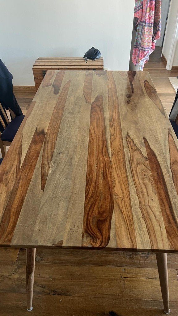 Table en noisetier maison du monde, 150 à 200 cm, Cinq personnes ou plus, Comme neuf, Enlèvement