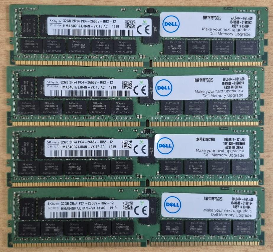 DELL : 4 X 32GB 2Rx4 PC4/DDR4-2666MHz ECC pour serveur !, 32 GB, Enlèvement, DDR4, 2666MHz