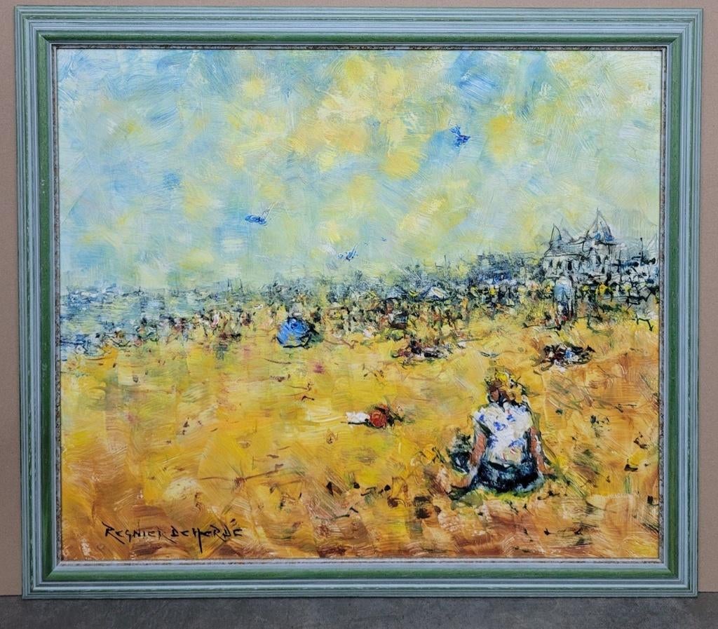 Regnier DE HERDE, drukte op het strand, Antiek en Kunst, Ophalen of Verzenden