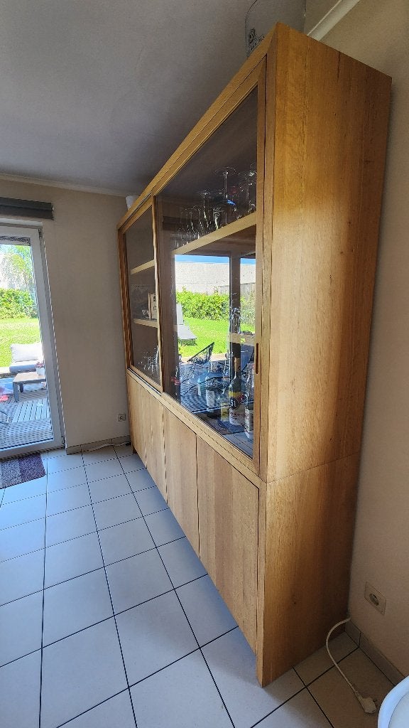 Vitrine en chene moderne massif, 25 à 50 cm, Avec porte(s), 200 cm ou plus, Comme neuf