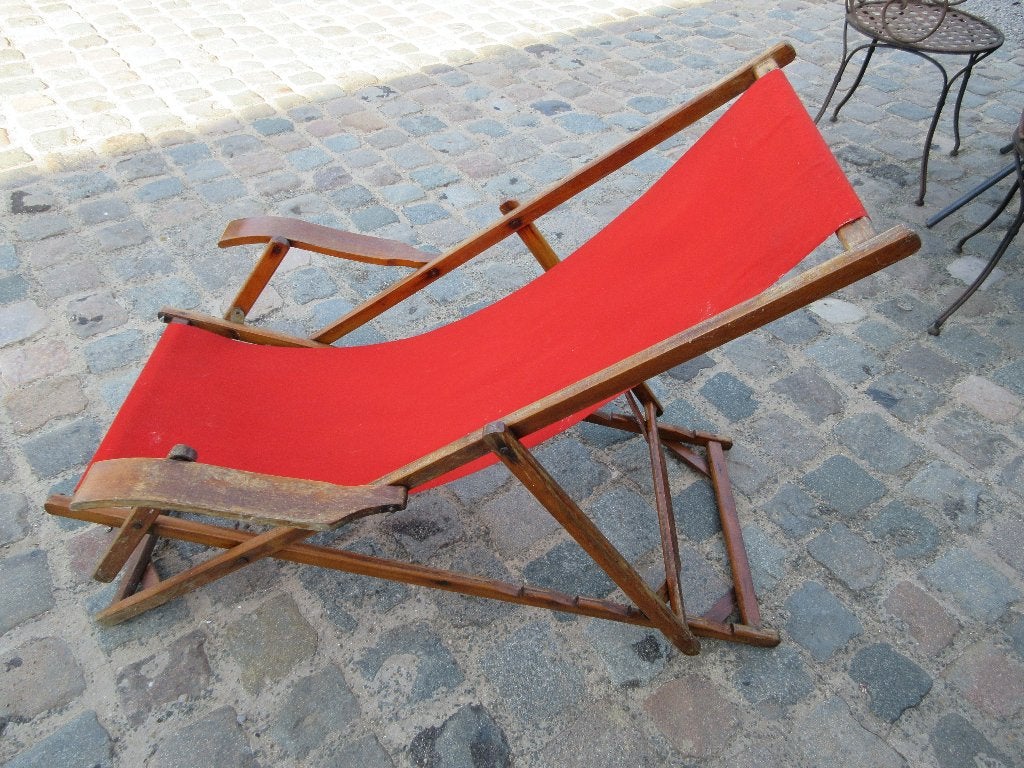 Chaise de jardin vintage Transat avec accoudoirs arrondis, Jardin & Terrasse, Enlèvement, Bois