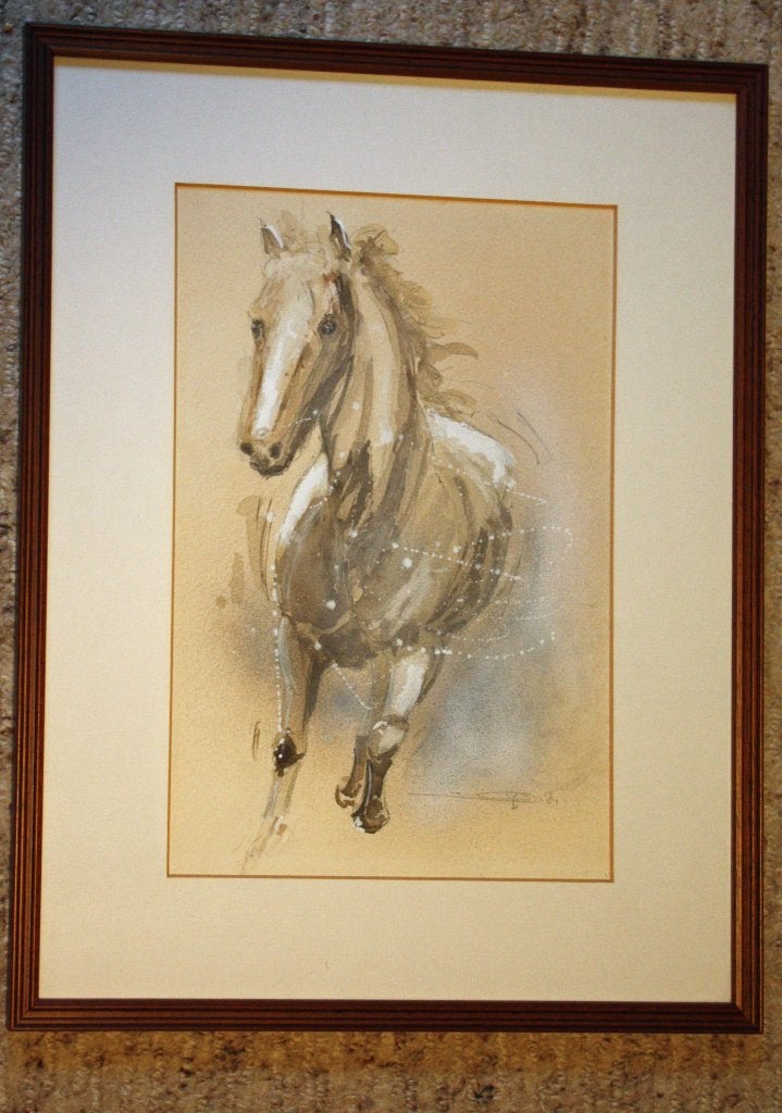 Aquarel paard, Antiquités & Art, Art | Peinture | Moderne, Animaux, Aquarelle, Sous verre, Signé, Encadré, Enlèvement ou Envoi
