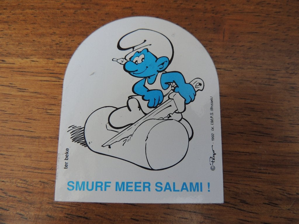 Smurf meer salami peyo 1992 sticker, Envoi, Comme neuf, Bande dessinée ou Dessin animé