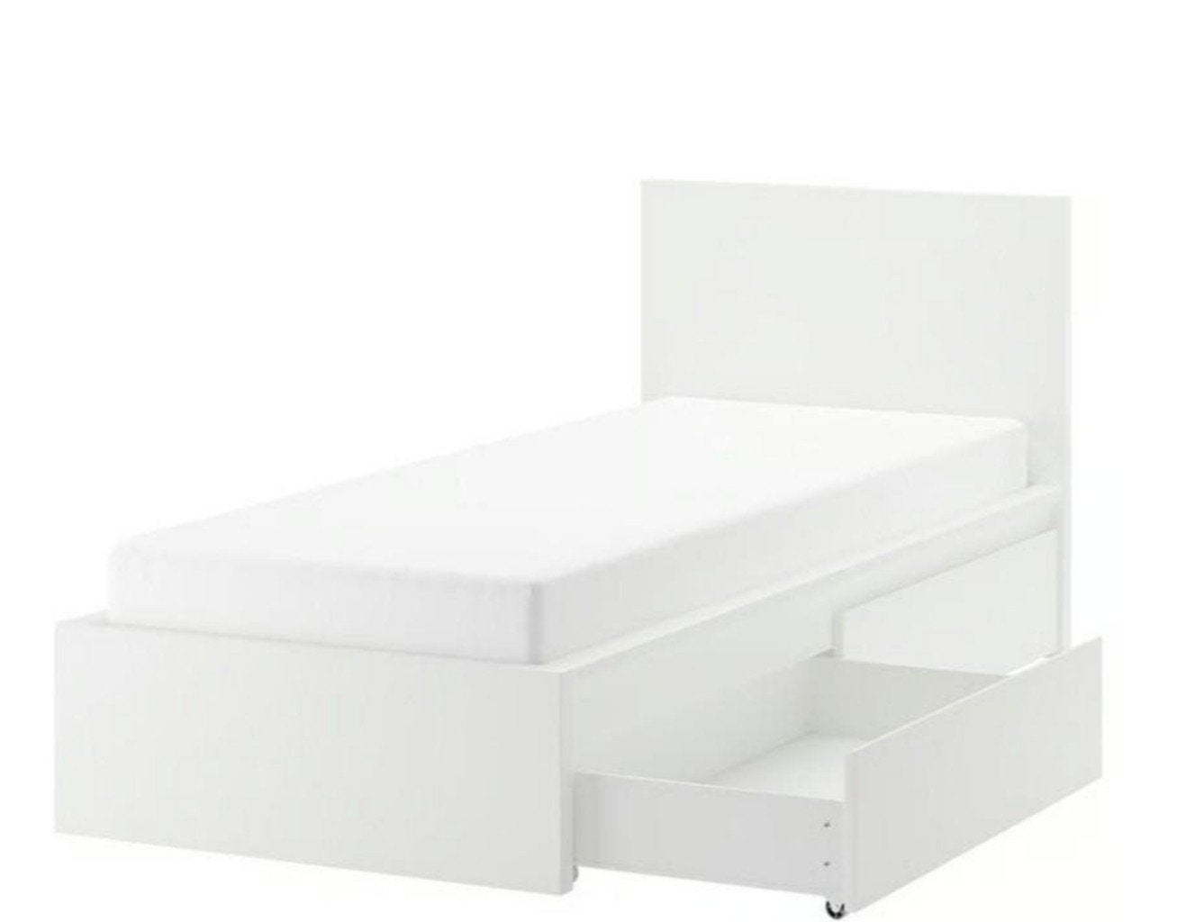 lit ikea MALM + tiroirs + sommier + matelas plum'art, Ikea MALM, 90 cm, Enlèvement, Une personne