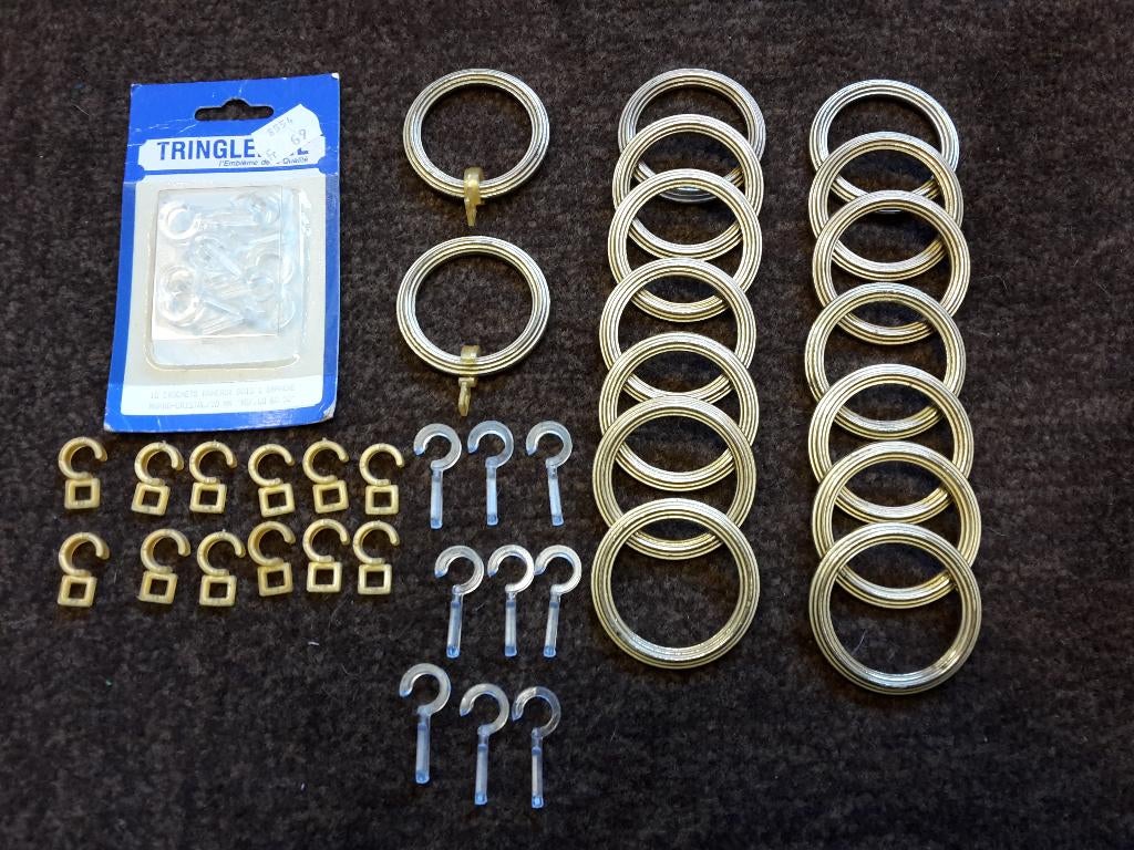 16 anneaux en laiton pour tenture + accessoires, Maison & Meubles, Enlèvement, Utilisé