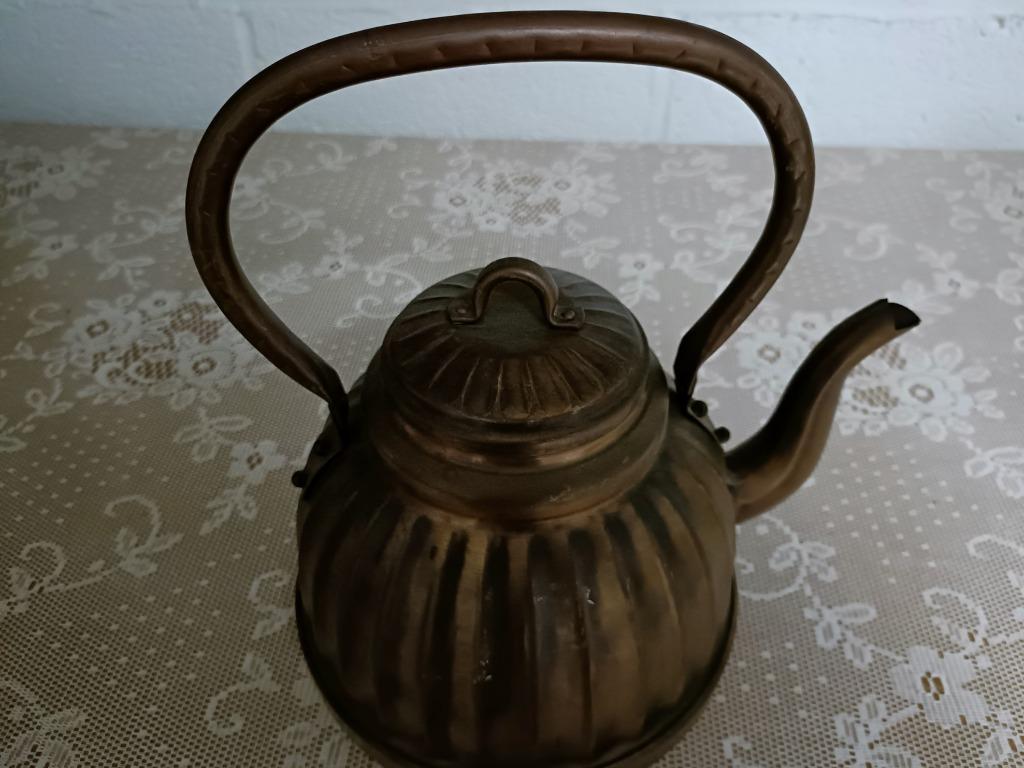 Vergulde of koperen waterkoker theepot – Met handvat, Antiek en Kunst, Ophalen, Koper