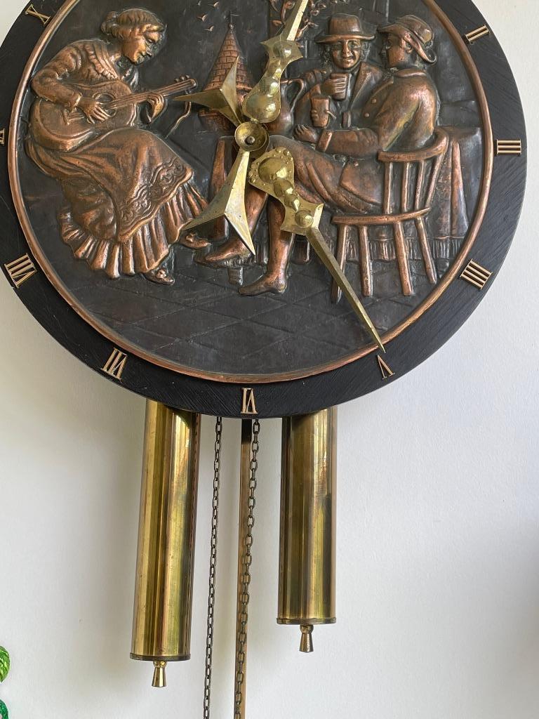 Vintage koperen klok met klassieke afbeelding, Ophalen