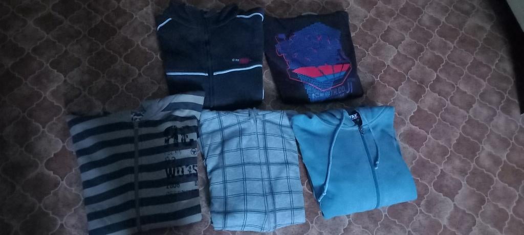 4 vesten met kap en rits en 1 sweater Jack & Jones met kap, Enlèvement ou Envoi, Comme neuf, Taille 48/50 (M), Autres couleurs