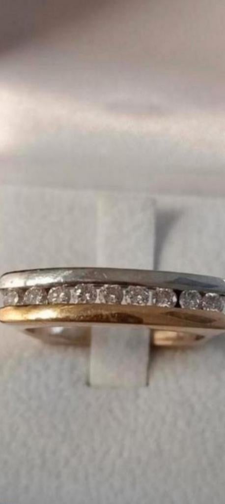 Gouden ring met 9 diamanten, Ophalen of Verzenden