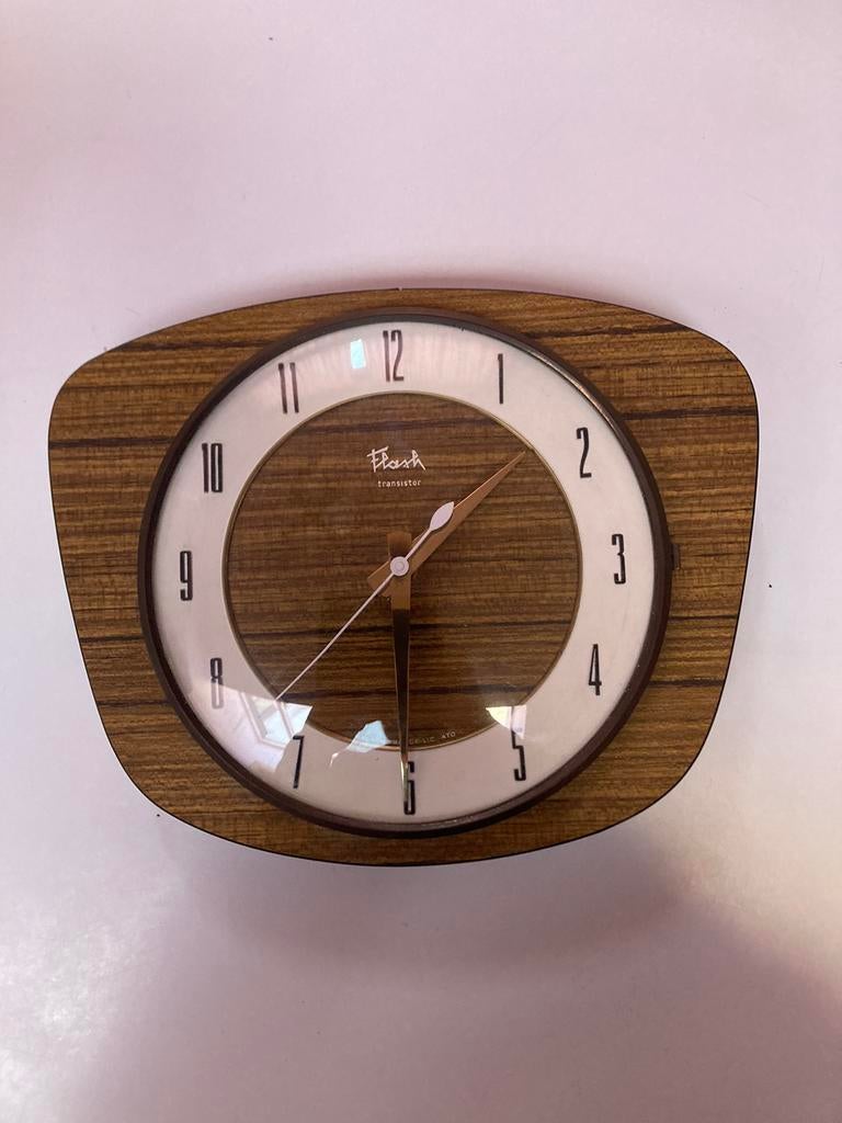Vintage wandklokje Flash transistor formica, Ophalen of Verzenden