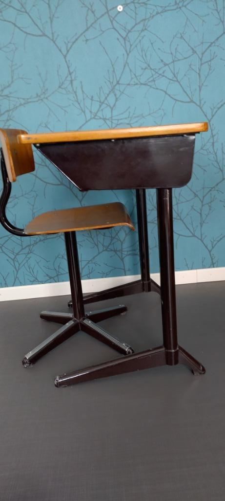 vintage schoolbank en -stoel, Ophalen, Gebruikt, Tafel(s) en Stoel(en)