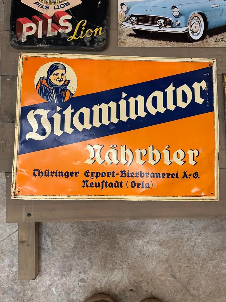 Vintage reclamebord VITAMINATOR Nährbier 1930, Verzamelen, Merken en Reclamevoorwerpen, Ophalen of Verzenden, Zo goed als nieuw