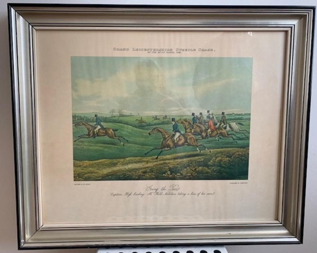 MOOI KADER MET TEKENING STEEPLE CHASE, Enlèvement, Utilisé, 50 à 75 cm, Dessin