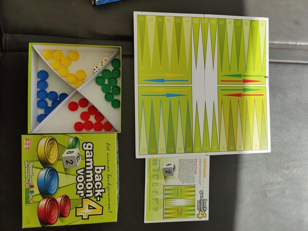 Backgammon voor 4, Ophalen of Verzenden, Zo goed als nieuw