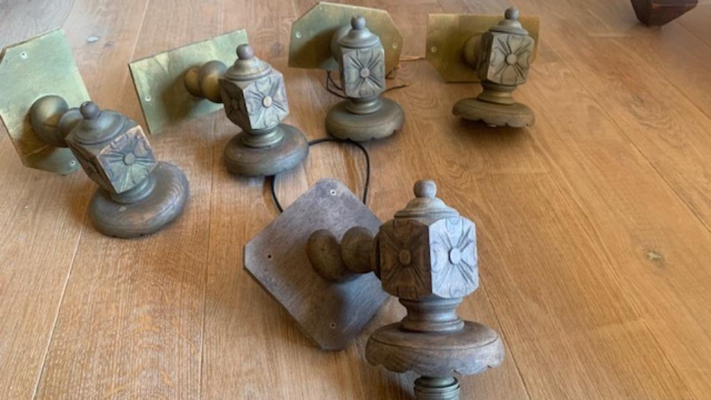 5 gedraaide houten wandlampjes, Antiek en Kunst, Ophalen