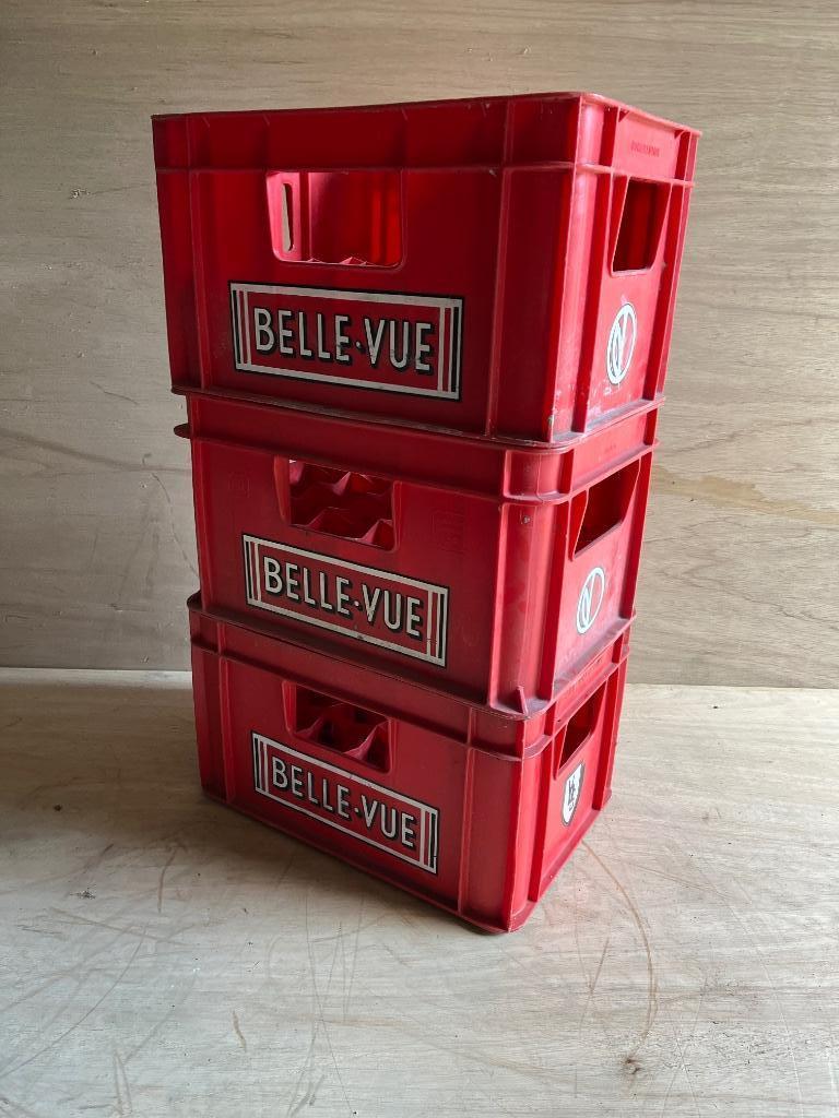 3 Vintage Bierbakken Belle-Vue, Verzamelen, Biermerken, Ophalen, Gebruikt