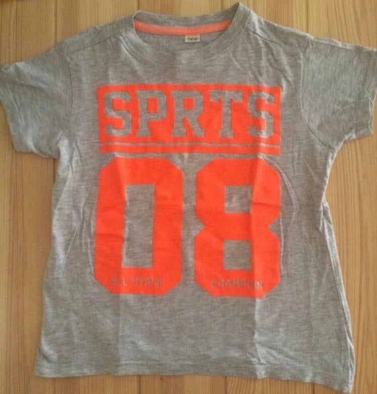 grijs t-shirt 134 140 fluo oranje print SPRTS 08, Ophalen of Verzenden, Gebruikt, Jongen, Shirt of Longsleeve