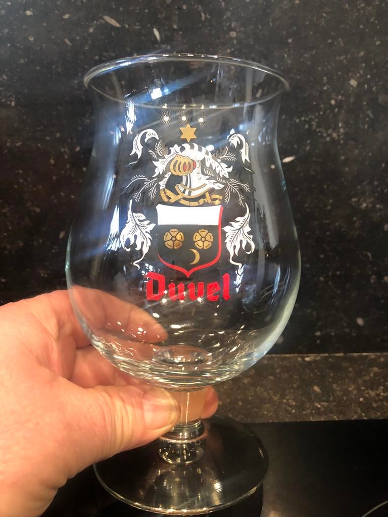 oud DUVEL glas met wapenschild, Enlèvement ou Envoi, Utilisé, Verre ou Verres, Duvel