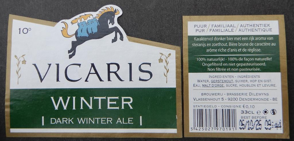 Bieretiket Vicaris winter Brouwerij Dilewyns (12k0), Verzamelen, Verzenden, Gebruikt