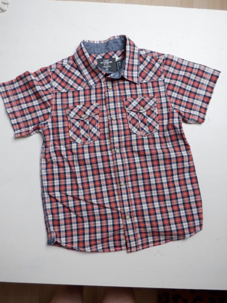 rood-blauw geruit hemdje korte mouw LOGG mt 128 als nieuw, Garçon, Enlèvement ou Envoi, LOGG, Chemise ou Chemisier