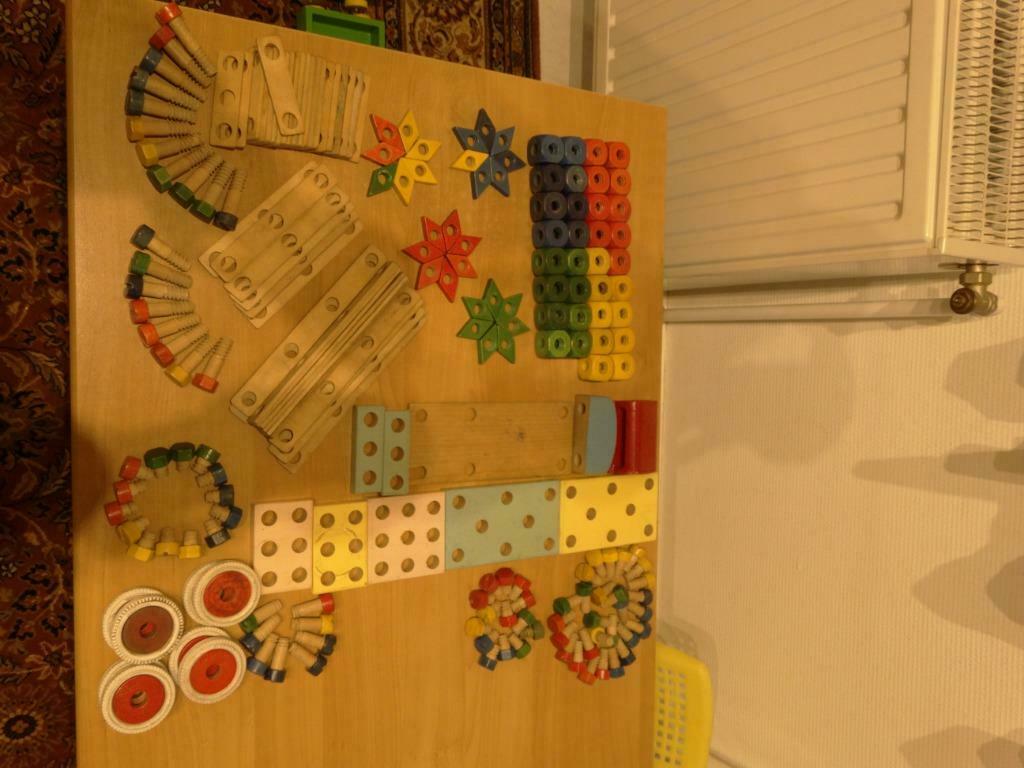 Houten constructiespeelgoed (wielen-hout-vijzen) pakket omva, Enlèvement ou Envoi, Comme neuf, Autres types