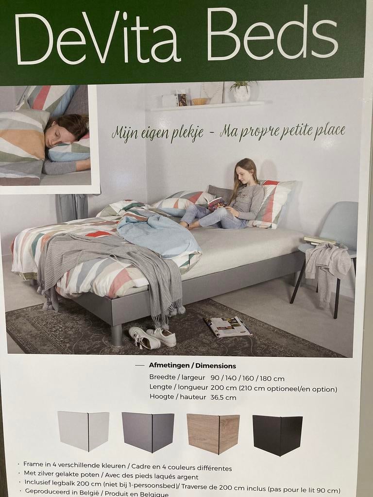 DeVita bed grijs + matras anti allergisch 90/220 extra lang, Ophalen, 90 cm, Eenpersoons, Zo goed als nieuw