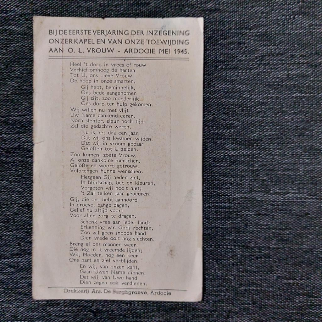 Bidprentje Ardooie 1945, Boeken, Ophalen of Verzenden, Zo goed als nieuw