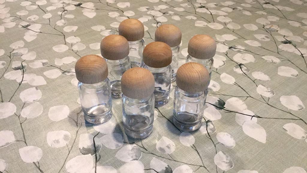 Glazen kruidenpotjes met houten dekseltje, nieuw, Verzamelen, Ophalen, Nieuw
