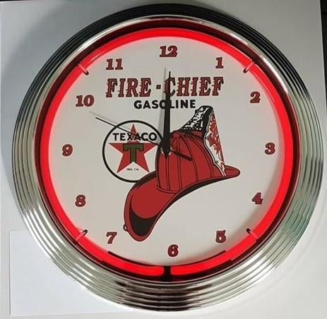 Texaco Fire Chief ronde neon wand klok, Ophalen of Verzenden, Nieuw, Overige typen