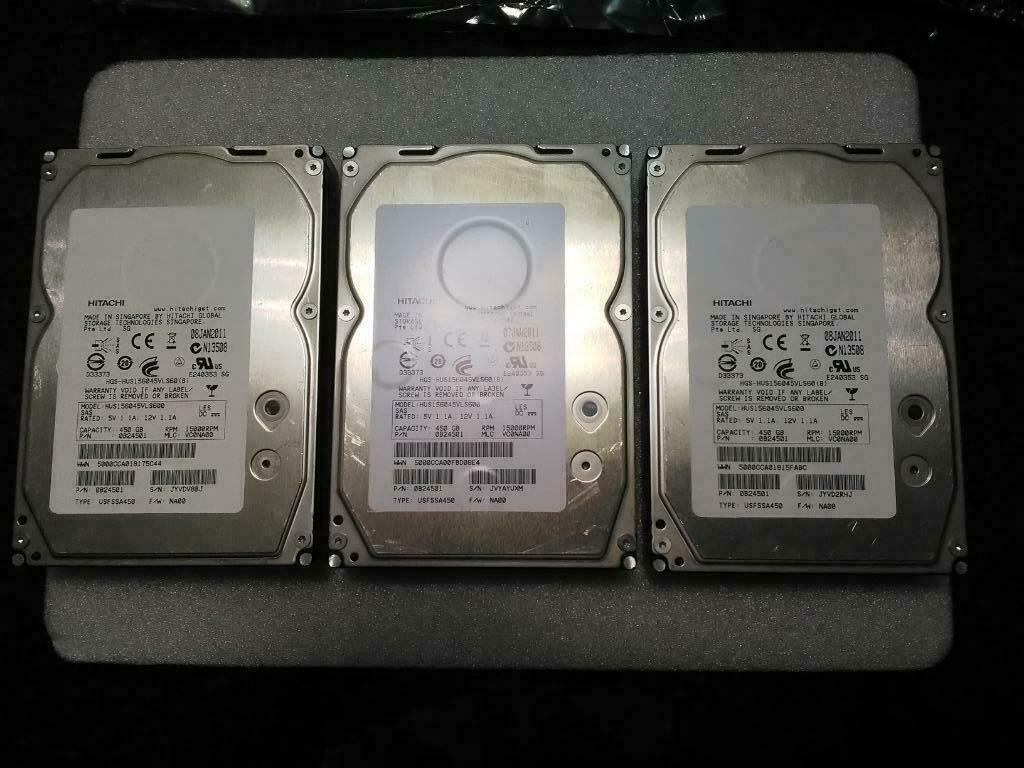 Lot de 3 disques durs Hitachi 450Gb 15K SAS = 1,35Tb, SAS, Enlèvement ou Envoi, HDD, Interne