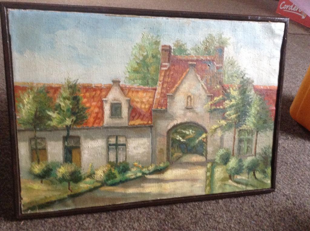 Schilderij v. e. zicht v.begijnhoven Brugge West-Vlaanderen, Ophalen of Verzenden