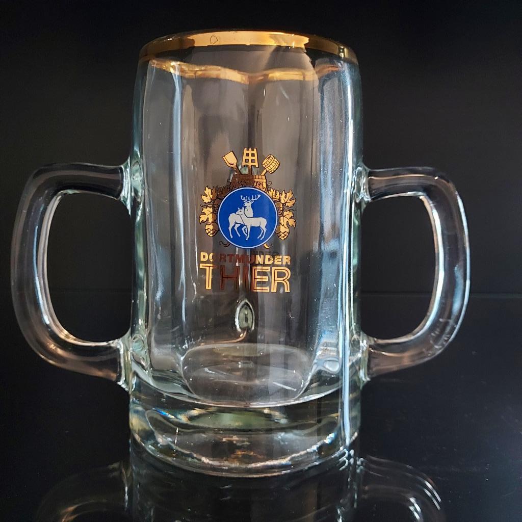 Thier Dortmunder pul met drie handvatten zeldzaam 0,50cl, Ophalen, Zo goed als nieuw, Pul(len), Overige merken