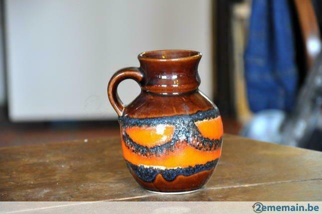 cruche faience orange et brune bay west design vintage