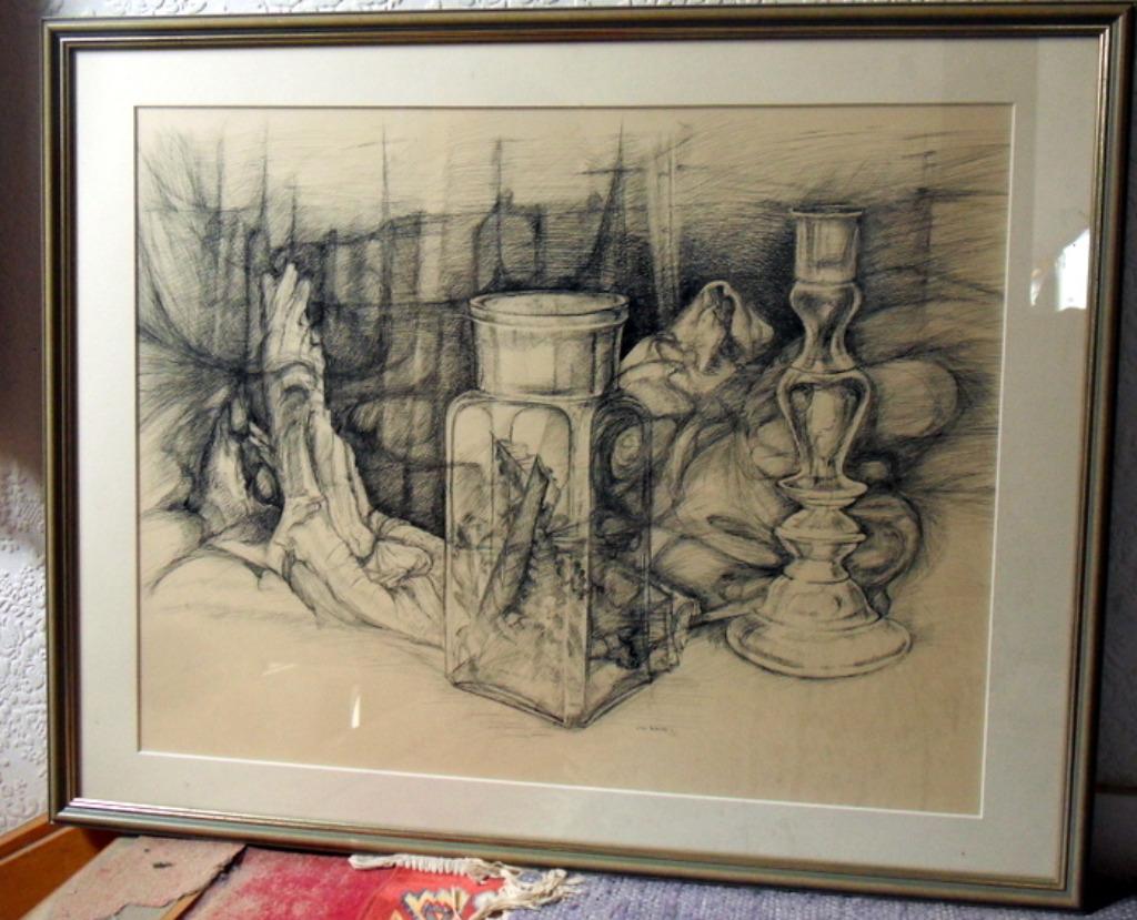 Schilderij Van Wauwel. “Stilleven”. Inkt op papier . Gesigne, Ophalen