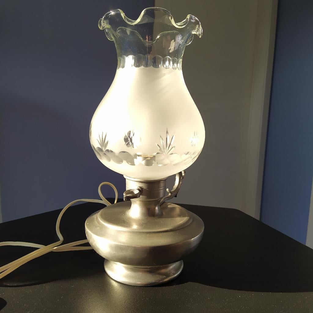 tinnen elektrische tafellamp, Ophalen, Gebruikt, Glas, Minder dan 50 cm
