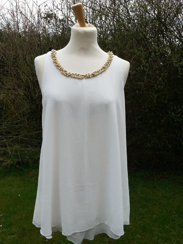 fijn wit lang topje hals + vaste bolletjesketting goud S-M, Enlèvement ou Envoi, Taille 36 (S), Blanc, Neuf