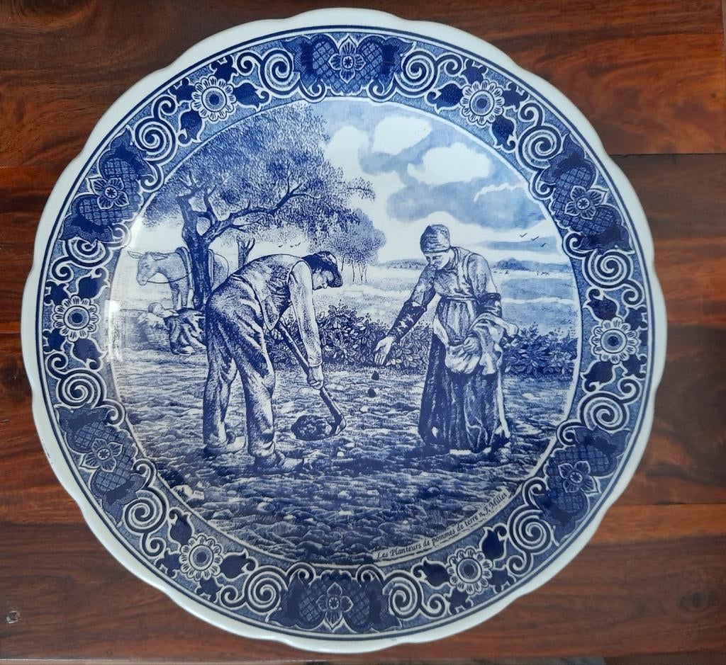 Grote Delfts blauwe bordreproductie van F. Millet, Ophalen