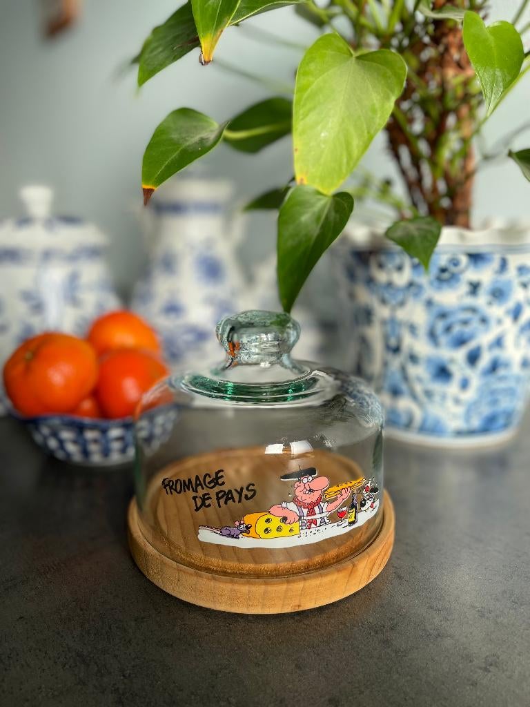 Plateau à fromage vintage en bois avec cloche en verre, Enlèvement, Comme neuf
