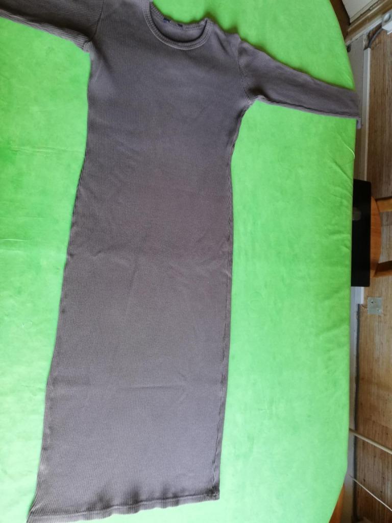 RECHTE JURK 100 % KATOEN, BRUIN, oksel tot oksel 42 L 118 cm, Kleding | Dames, Maat 38/40 (M), Bruin, Ophalen of Verzenden, Gedragen