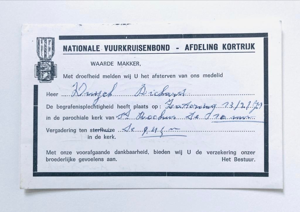Richard Duyck - Nationale Vuurkruisenbond Kortrijk 1971, Enlèvement ou Envoi